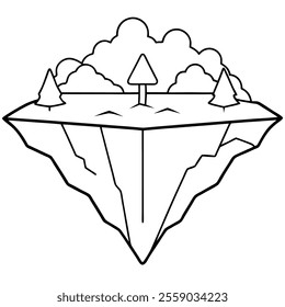 Floating Island Line Art Vector Illustration Icon.