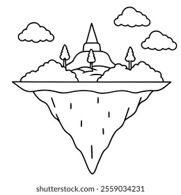 Floating Island Line Art Vector Illustration Icon.