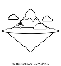 Floating Island Line Art Vector Illustration Icon.