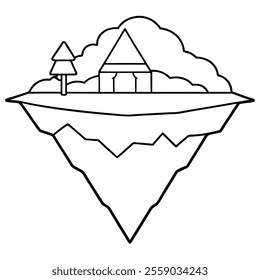 Floating Island Line Art Vector Illustration Icon.