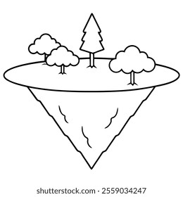Floating Island Line Art Vector Illustration Icon.
