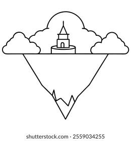 Floating Island Line Art Vector Illustration Icon.
