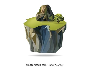 Floating island low poly vector icons.