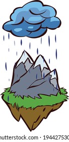 Floating island  mountain rain vector illustration