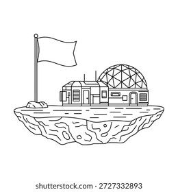 Floating island outpost with geodesic dome and flag illustration vector