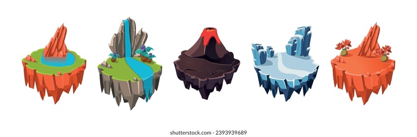 Floating Island Platforms with Different landscape Vector Set