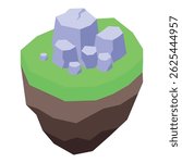 Floating island with rocks and grass, in a low poly art style