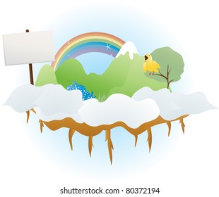 floating island with singing bird with plate for the text