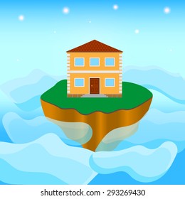 floating island in the sky among the stars, the house on the island 