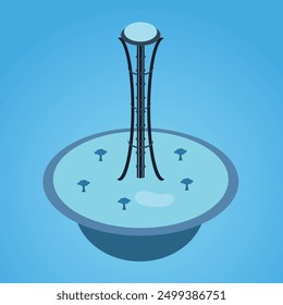 Eine schwimmende Insel mit einer Turmgrafik