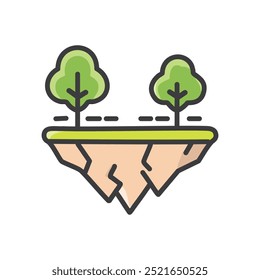 Floating island with trees. An isolated cliff with two trees on top, symbolizing separation, isolation, or a sense of being apart from the world.