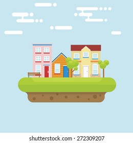 Floating Island with urban concept and 3 building