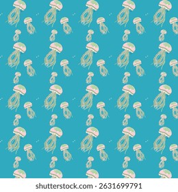 Floating Jellyfish, Repeating Pattern
Jellyfish on blue background,nautical seamless pattern .