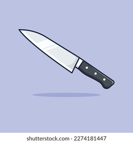 Floating kitchen knife cartoon icon vector illustration. suitable for food icon concept vector isolated on blue background