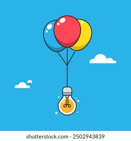 Floating Lamp with Three Balloons. Isolated Vector Illustration