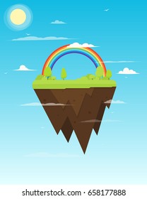 Eiland mit Regenbogen am Himmel. Vektorgrafik einzeln auf weißem Hintergrund