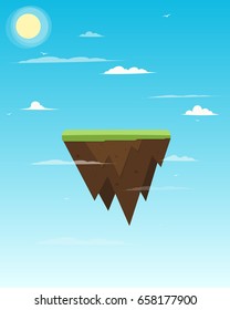 Floating land in sky. Vector illustration isolated on white background