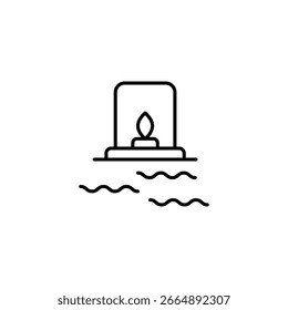 Floating Lantern With A Gentle Flame Over Wavy Water Decorative Icon
