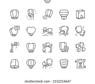 Floating lantern. Heart sky lantern. Tradition of festival. Pixel Perfect Vector Thin Line Icons. Simple Minimal Pictogram