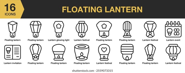 Floating Lantern icon set. Includes Lantern, Floating, Sky, Night, Festival, and More. Outline icons vector collection.