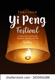 Floating lantern, Yi Peng Festival Chiang Mai, thailand Festival before Loy Krathong poster on night background, Eps 10 vector illustration