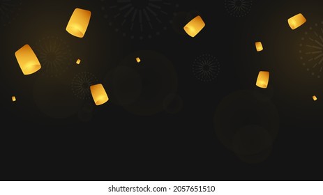 Floating lanterns in the night of the full moon Loy Krathong festival celebration in Thailand, Vector Modern design ,  illustration Vector Eps10