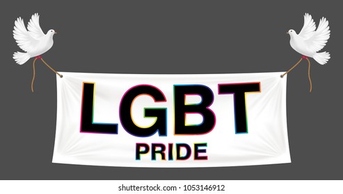 floating LGBT pride banner with two pigeon