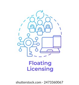 Icono de concepto de degradado azul de obtención de licencias flotante. Seguimiento de dispositivos, Licencia de red. Control de acceso de usuario. Ilustración de línea de forma redonda. Abstractas idea. Diseño gráfico. Fácil de usar en infografía