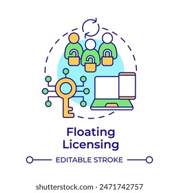 Floating licensing multi color concept icon. Device tracking, network license. User access control. Round shape line illustration. Abstract idea. Graphic design. Easy to use in infographic