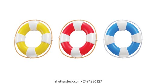 Floating lifebuoy icon 3d rendering vector illustration set