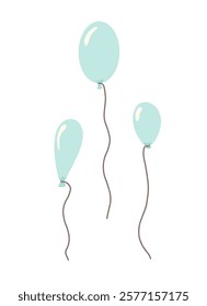 Floating light blue balloons with slender strings in a minimalist hand drawn design vector illustration