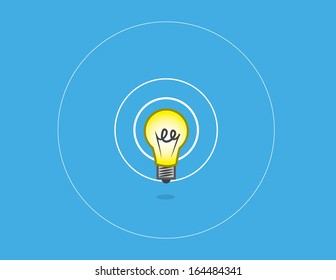 Floating lightbulb shining with blue background 