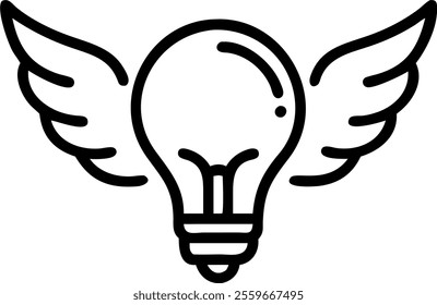 Floating lightbulb with wings isolated on white background concept as A vector image of a lightbulb equipped with wings hovering in mid air symbolizing innovative ideas taking flight in the business w