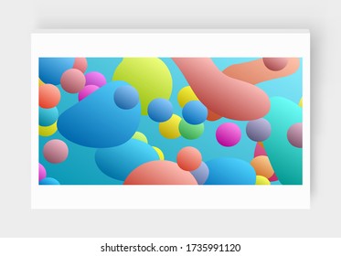 Floating liquid blobs. Abstract colorful banner with fluid shapes. Futuristic composition with bubbles. 3D vector illustration for advertising, marketing or presentation.