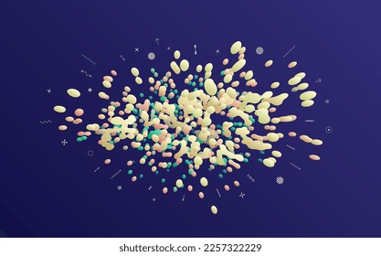 Floating liquid blobs. Abstract colorful banner with fluid shapes. Futuristic composition with bubbles. 3D vector illustration for advertising, marketing or presentation.