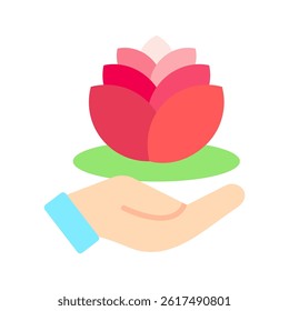 Floating Lotus flat color, mini illustration icon, related to relaxation, spa, wellness and more. Vector EPS 10 for modern concept, print, UI, UX kit, web and app development