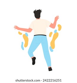 Floating man in the sky. Feeling freedom, flying boy in the air cartoon vector illustration