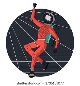 Schwimmer im Weltraum. Konzept der Weltraumforschung. Moderne Vektorgrafik im flachen Stil.