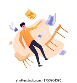 hombre flotante trabajando en el concepto de ilustración en casa. trabajo desde casa, ilustración plana de trabajo remoto
