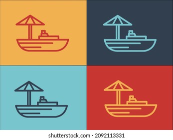 Floating Market Boat Logo Template, Simple Flat Icon of food,thailand,river