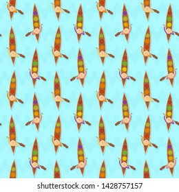 Floating market pattern - asian boats with fresh produce going to a special floating marketplace - seamless boats pattern design