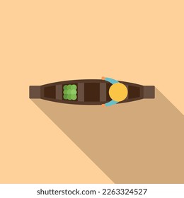 Floating market top view icon flat vector. Vegetable food. Travel canal