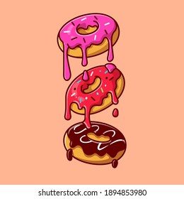 Floating Melted Doughnut Cartoon Vector Icon Illustration. Food Object Icon Concept Isolated Premium Vector. Flat Cartoon Style