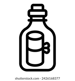 Vector de contorno de icono de botella de mensaje flotante. Correo perdido. Esperanza pirata