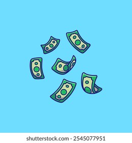 Floating Money Cash Cartoon Vector Illustration. Finance Concept. Flat Cartoon Outline Style.