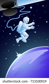 Floating in outer space, astronaut
