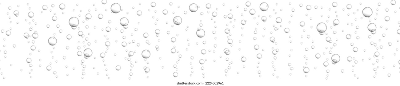 Floating Oxygen Bubbles Background. Fizzy Drink, Carbonated Water, Seltzer, Beer, Soda, Lemonade, Champagne Or Sparkling Wine Texture. Underwater Air Stream. Vector Realistic Illustration