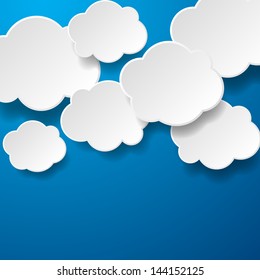 Floating Paper Clouds Background - Vector floating paper clouds on a blue background.  EPS10 file with transparency.