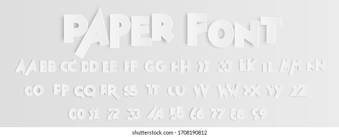 Floating Paper Letters And Numbers Of The Alphabet On Light Gray Background.vector Illustration.