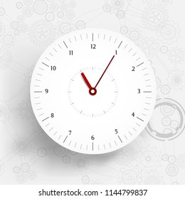 Floating paper-cut clock on chalkboard style gears and cog background